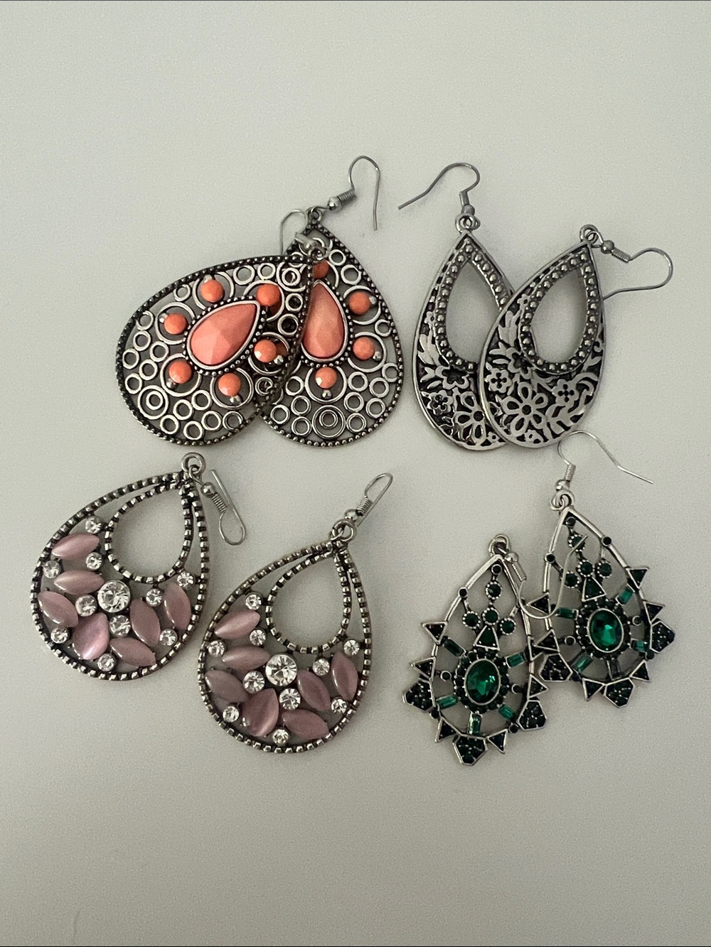 Assorted Teardrop Statement Earrings - Coral, Pink, Silver, Emerald